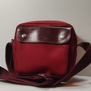 Longchamp Red Nylon & Leather Xbody Messenger Bag Made In France